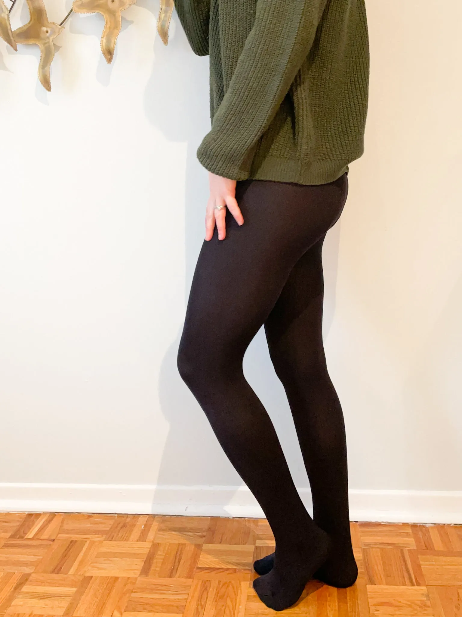 Black Footed Fleece Lined Tights - XS / Small Petite