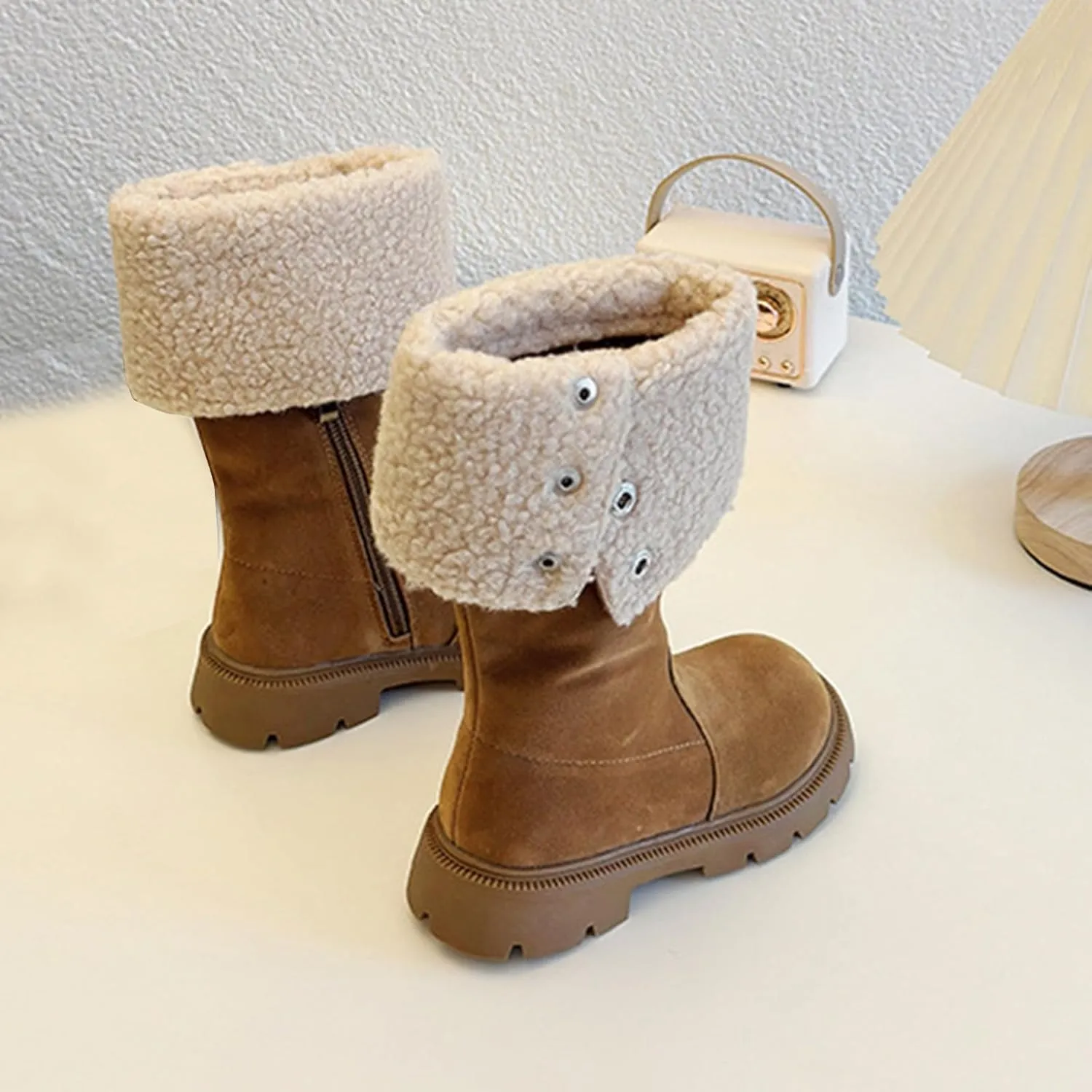 Girls Western Cowboy Snow Boots Kids Fuzzy Snow Shoes Winter Soft Warm Comfy Booties Rubber Sole Non Slip Shoes