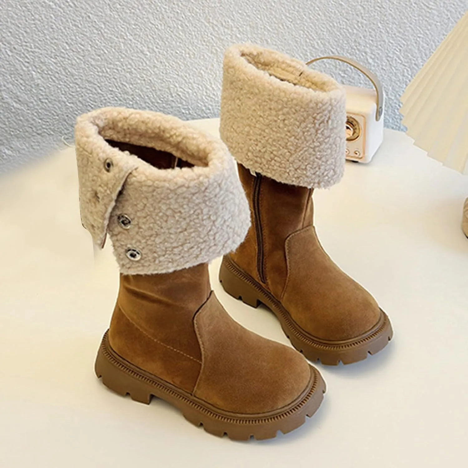 Girls Western Cowboy Snow Boots Kids Fuzzy Snow Shoes Winter Soft Warm Comfy Booties Rubber Sole Non Slip Shoes