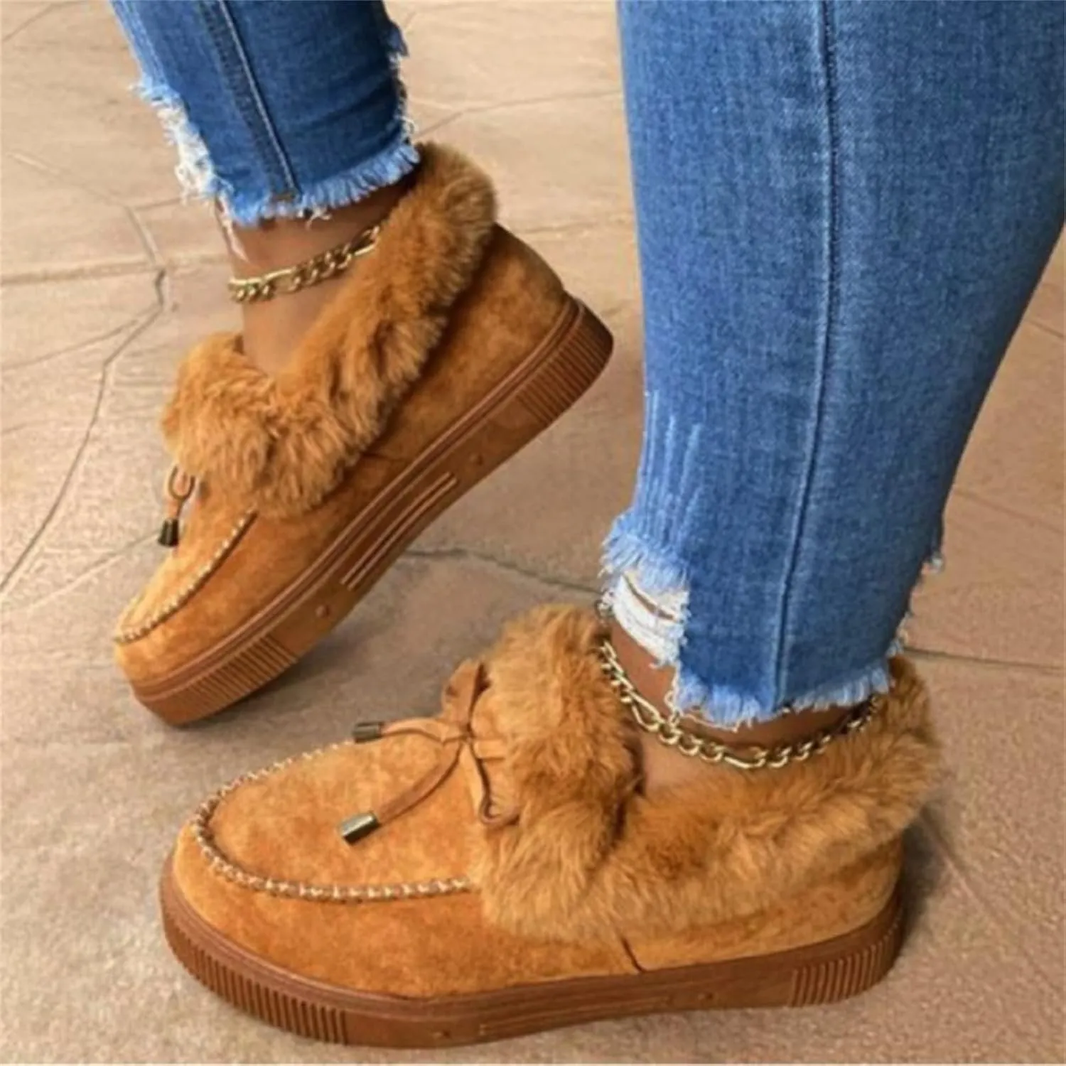Lausiuoe Boots For Women Ankle Booties Warm Slip On Comfortable Winter Snow Fur Boots Fashion Casual Walking Loafers Shoes
