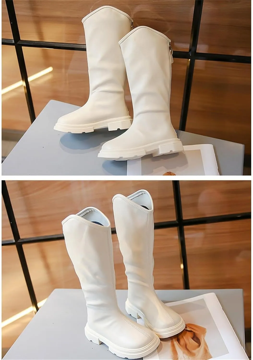 Leather Soft Long Boots For Childrens Boys Girls Kids aterproof Sole Non Slip ow Heel Shoes Outdoor Comfy Fashion