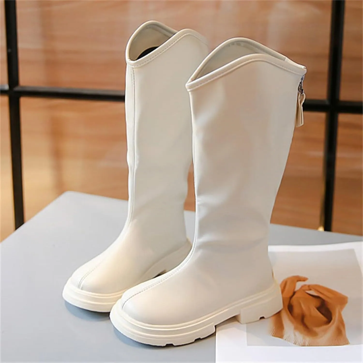 Leather Soft Long Boots For Childrens Boys Girls Kids aterproof Sole Non Slip ow Heel Shoes Outdoor Comfy Fashion