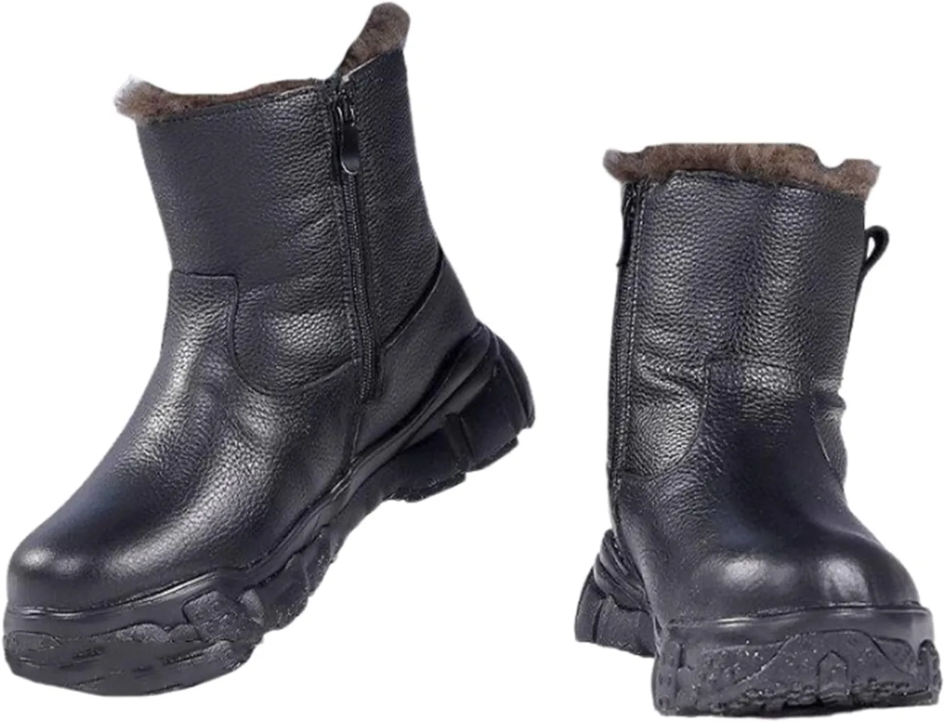 Men Non Slip Snow Boots, Men's Winter Warm Side Zipper Fur Lined Mid Calf Snow Boots, Comfortable Waterproof Hiking Boot, for Cold Weather, Lightweight Outdoor Athletic