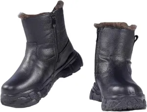 Men Non Slip Snow Boots, Men's Winter Warm Side Zipper Fur Lined Mid Calf Snow Boots, Comfortable Waterproof Hiking Boot, for Cold Weather, Lightweight Outdoor Athletic