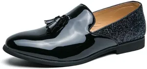 Mens Glitter Loafers Penny Tassel Slip On Loafers Patent Leather Casual Chunky Heel Dress Sparkly Shoes for Party Wedding Prom