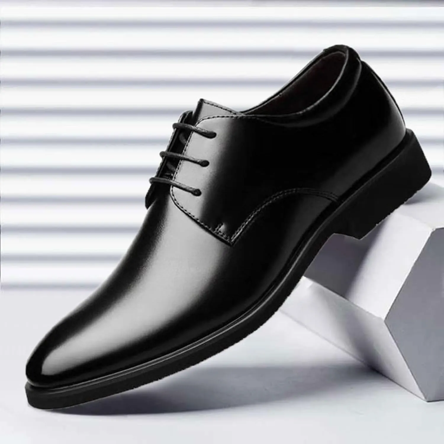 Men's Leather Formal Lace Up Oxford Shoes Classic Pointed Toe Slip-On Tuxedo Brogue Dress Shoes Casual Business Men's Derby Shoes