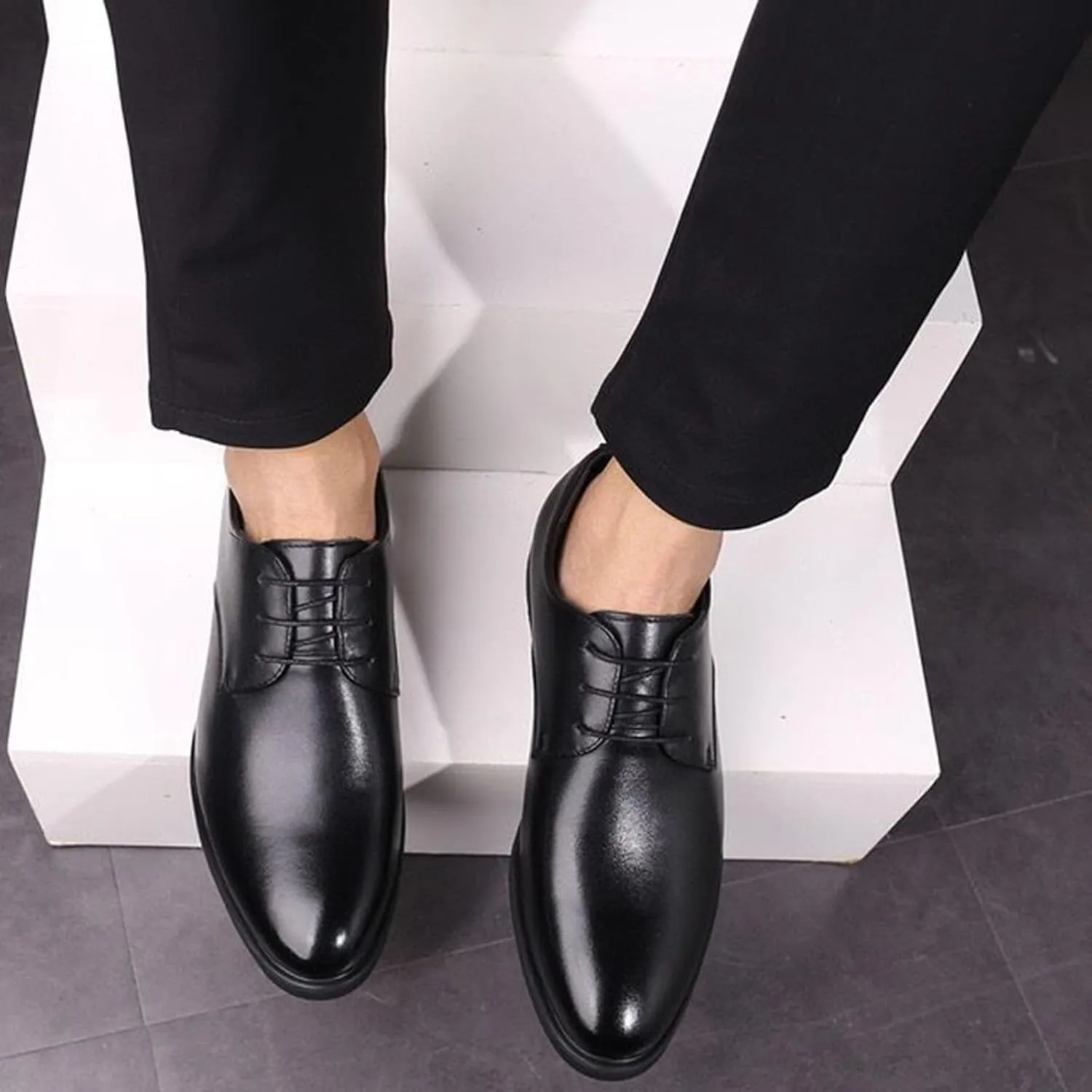 Men's Leather Formal Lace Up Oxford Shoes Classic Pointed Toe Slip-On Tuxedo Brogue Dress Shoes Casual Business Men's Derby Shoes