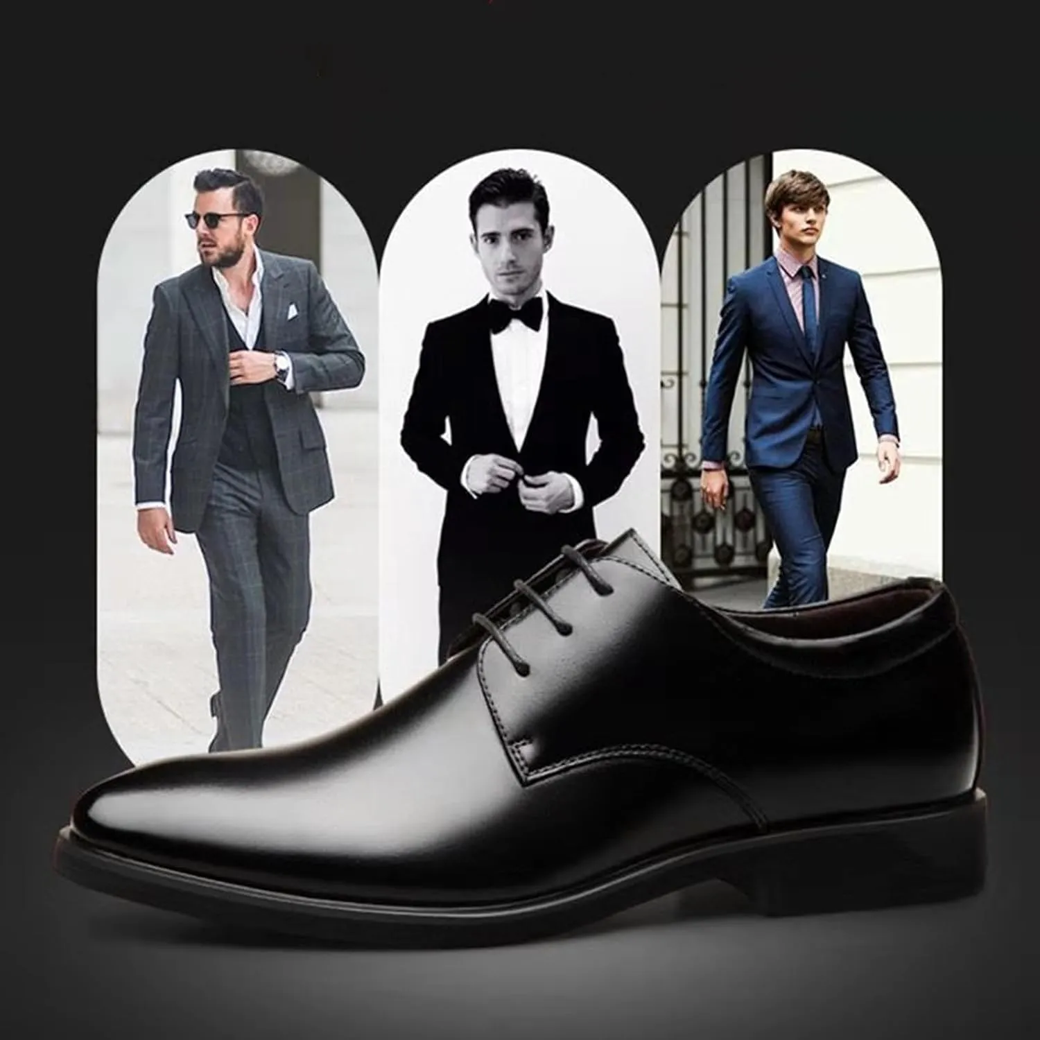 Men's Leather Formal Lace Up Oxford Shoes Classic Pointed Toe Slip-On Tuxedo Brogue Dress Shoes Casual Business Men's Derby Shoes