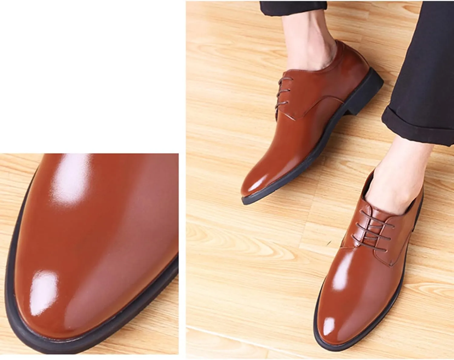 Men's Leather Formal Lace Up Oxford Shoes Classic Pointed Toe Slip-On Tuxedo Brogue Dress Shoes Casual Business Men's Derby Shoes