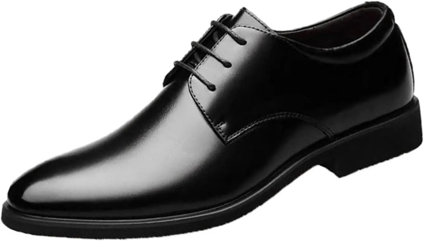 Men's Leather Formal Lace Up Oxford Shoes Classic Pointed Toe Slip-On Tuxedo Brogue Dress Shoes Casual Business Men's Derby Shoes