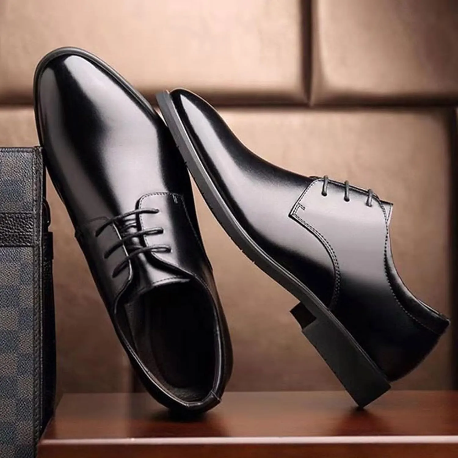 Men's Leather Formal Lace Up Oxford Shoes Classic Pointed Toe Slip-On Tuxedo Brogue Dress Shoes Casual Business Men's Derby Shoes