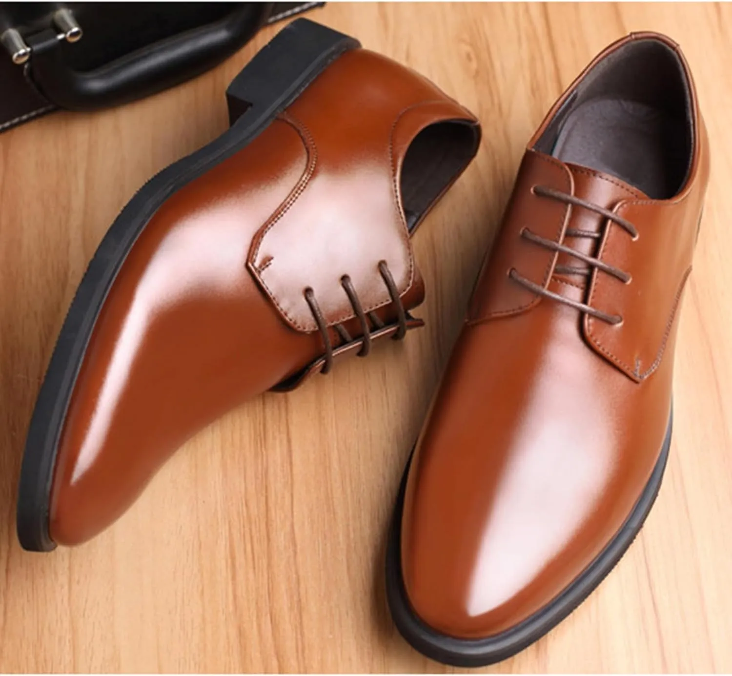 Men's Leather Formal Lace Up Oxford Shoes Classic Pointed Toe Slip-On Tuxedo Brogue Dress Shoes Casual Business Men's Derby Shoes