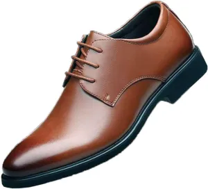 Men's Leather Formal Lace Up Oxford Shoes Classic Pointed Toe Slip-On Tuxedo Brogue Dress Shoes Casual Business Men's Derby Shoes