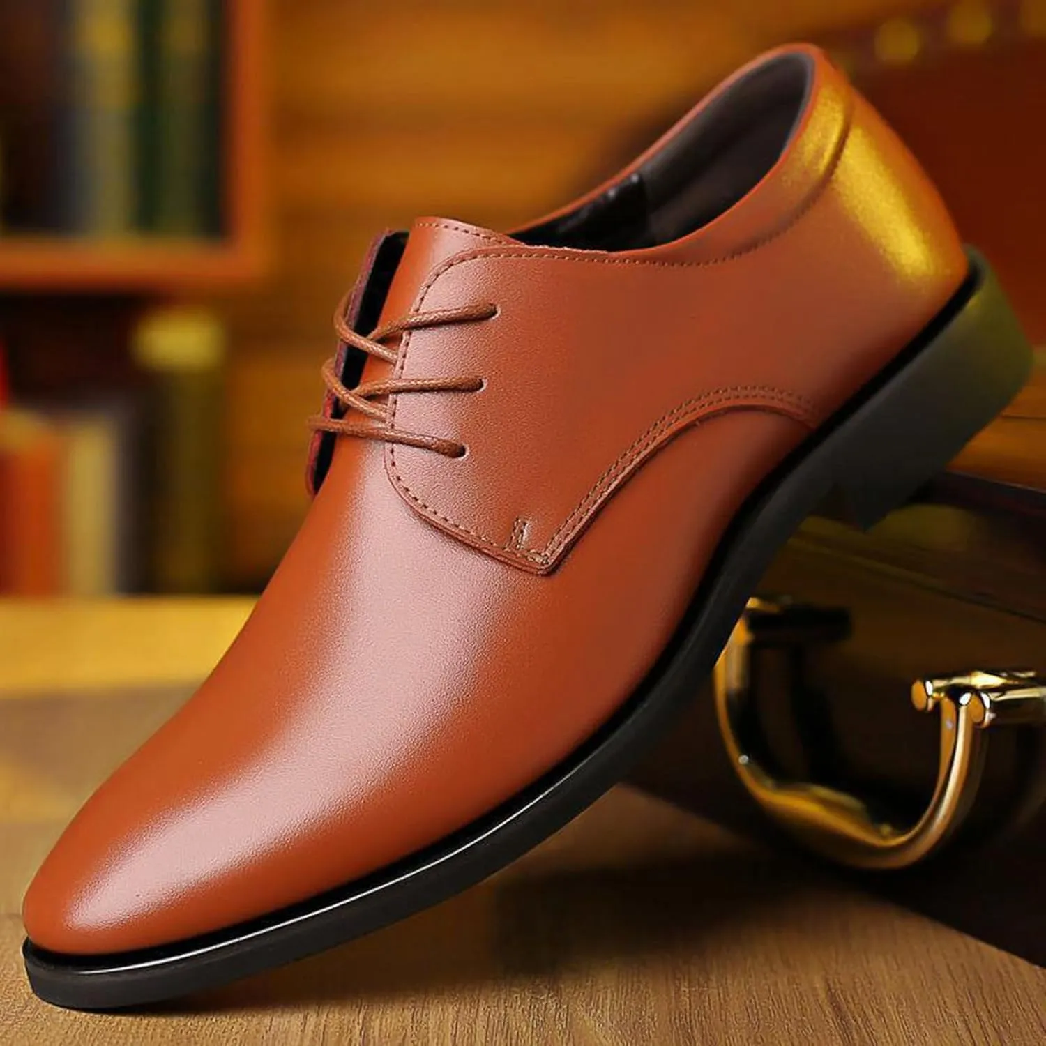 Men's Leather Formal Lace Up Oxford Shoes Classic Pointed Toe Slip-On Tuxedo Brogue Dress Shoes Casual Business Men's Derby Shoes