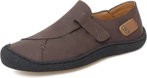 Mens Leather Slip On Loafers Comfortable Lightweight Flat Driving Loafers Fashion Hook Loop Anti-Collision Toe Walking Boat Shoes