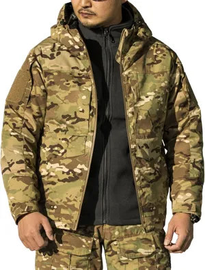 Men's Outdoor Camo Military Jackets Windproof Hooded Tactical Jacket Waterproof Hunting Combat Army Padded Coat