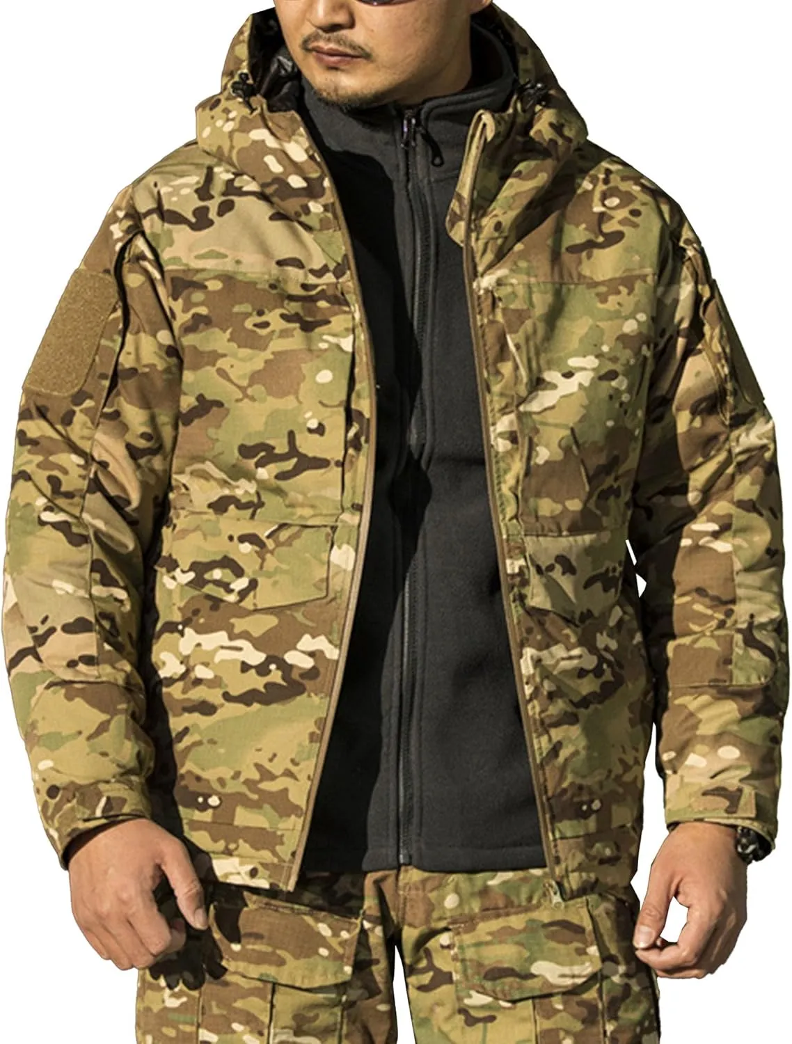 Men's Outdoor Camo Military Jackets Windproof Hooded Tactical Jacket Waterproof Hunting Combat Army Padded Coat