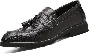 Men's Pattern Tassel Loafers,Fashion Slip-on Casual Driving Flats Smoking Slipper Classic Dress Wedding Leather Shoes