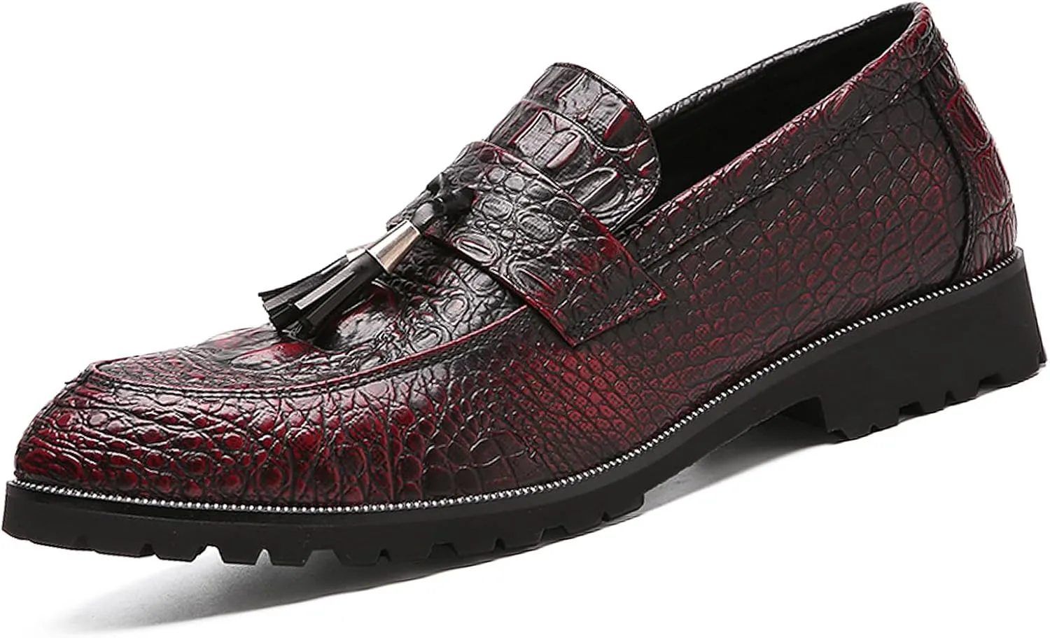 Men's Pattern Tassel Loafers,Fashion Slip-on Casual Driving Flats Smoking Slipper Classic Dress Wedding Leather Shoes