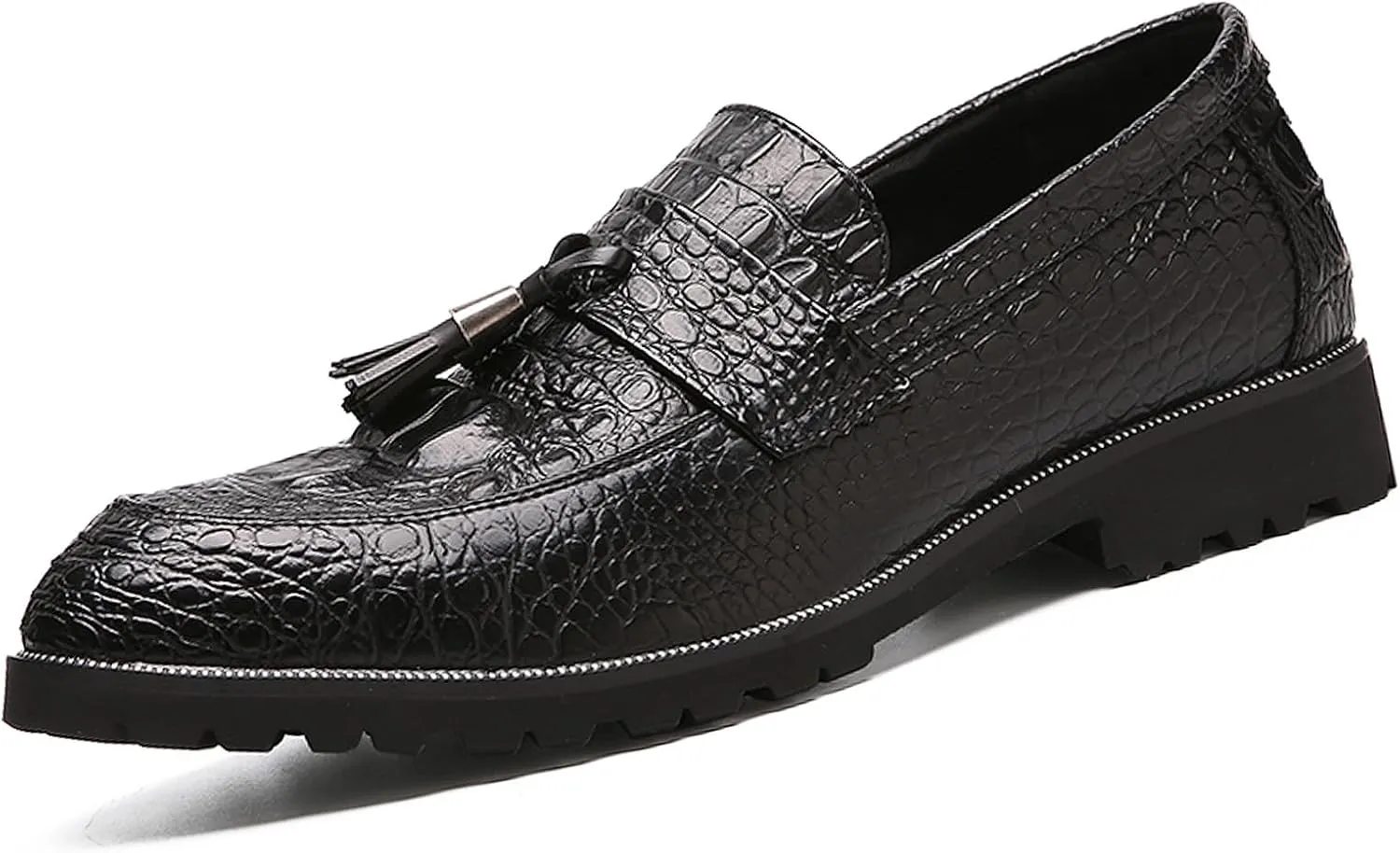 Men's Pattern Tassel Loafers,Fashion Slip-on Casual Driving Flats Smoking Slipper Classic Dress Wedding Leather Shoes