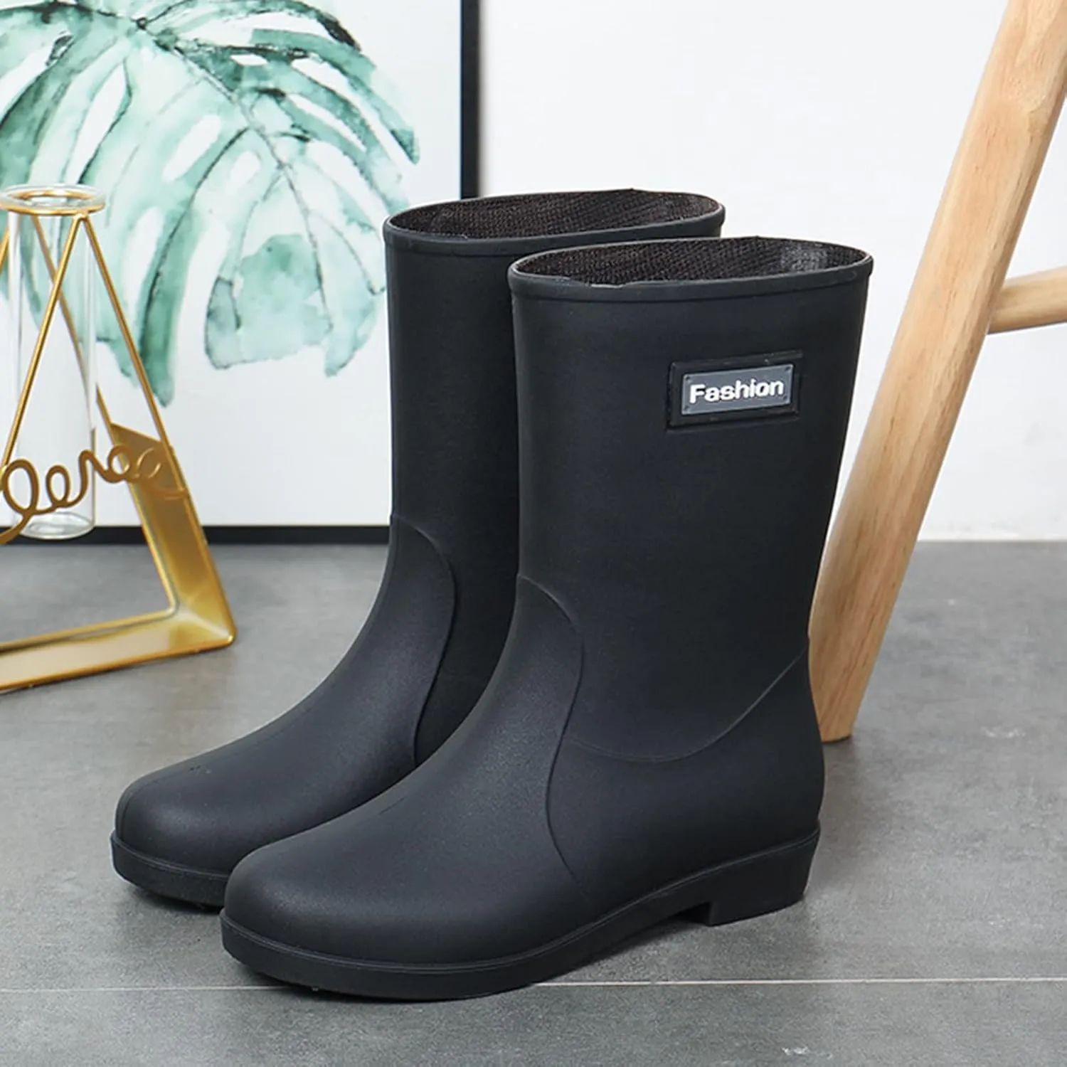 Men's Rubber Rain Boots Waterproof Non Slip Mid Calf Boots for Garden Fishing Outdoor Mens Winter Boots
