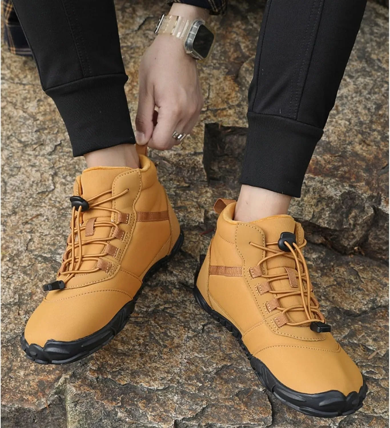 Outdoor Mens Winter Snow Boots, Mens Waterproof Warm Fur Lined Winter Wide Snow Boots, Cold Weather Warm Anti-Slip Ankle Boots, for Indoor Cold Weather, Working Camping