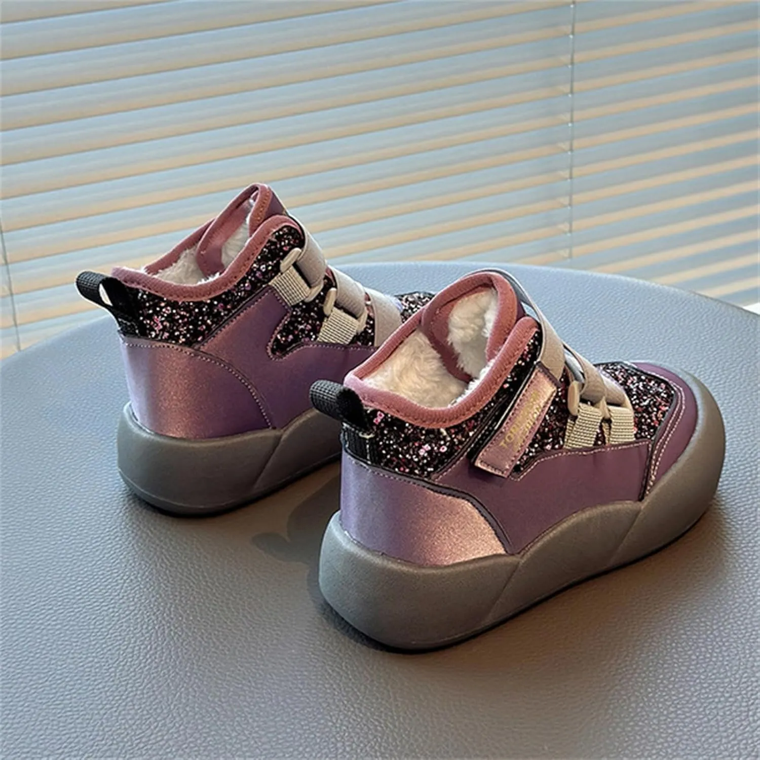 Sequins Snow Booties For Girls Kids Toddler Childrens Thick Fuzzy Shoes Open Toe Soft Sole Comfy Non Slip Boots Cotton