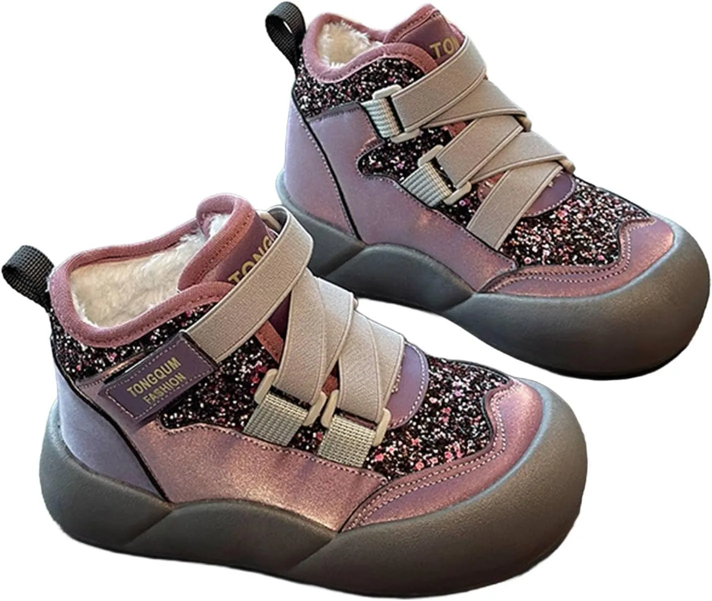 Sequins Snow Booties For Girls Kids Toddler Childrens Thick Fuzzy Shoes Open Toe Soft Sole Comfy Non Slip Boots Cotton