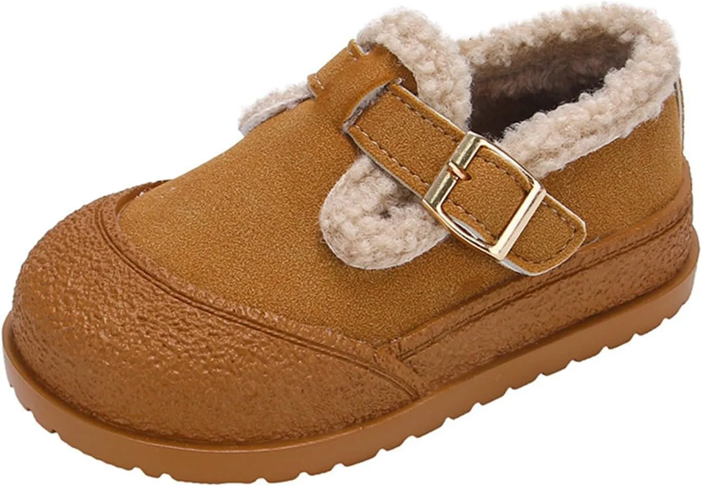 Snow Sneakers for Boys Girls, Suede Platform Warm Fr Lined Fashion Slip-on Comfortable Winter Flat Ankle Shoes