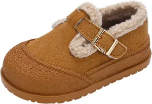 Snow Sneakers for Boys Girls, Suede Platform Warm Fr Lined Fashion Slip-on Comfortable Winter Flat Ankle Shoes