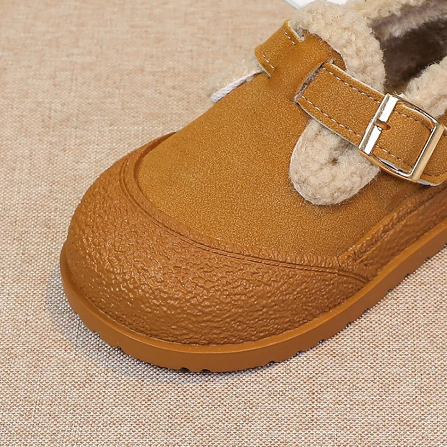 Snow Sneakers for Boys Girls, Suede Platform Warm Fr Lined Fashion Slip-on Comfortable Winter Flat Ankle Shoes