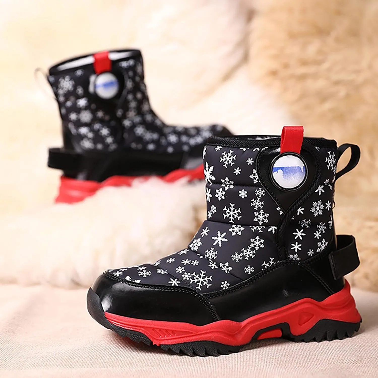 Unisex Boys Girls High-Top Snow Boots Kids Winter Warm Faux  Lined Outdoor Sport Shoes Non Slip Walking Boot