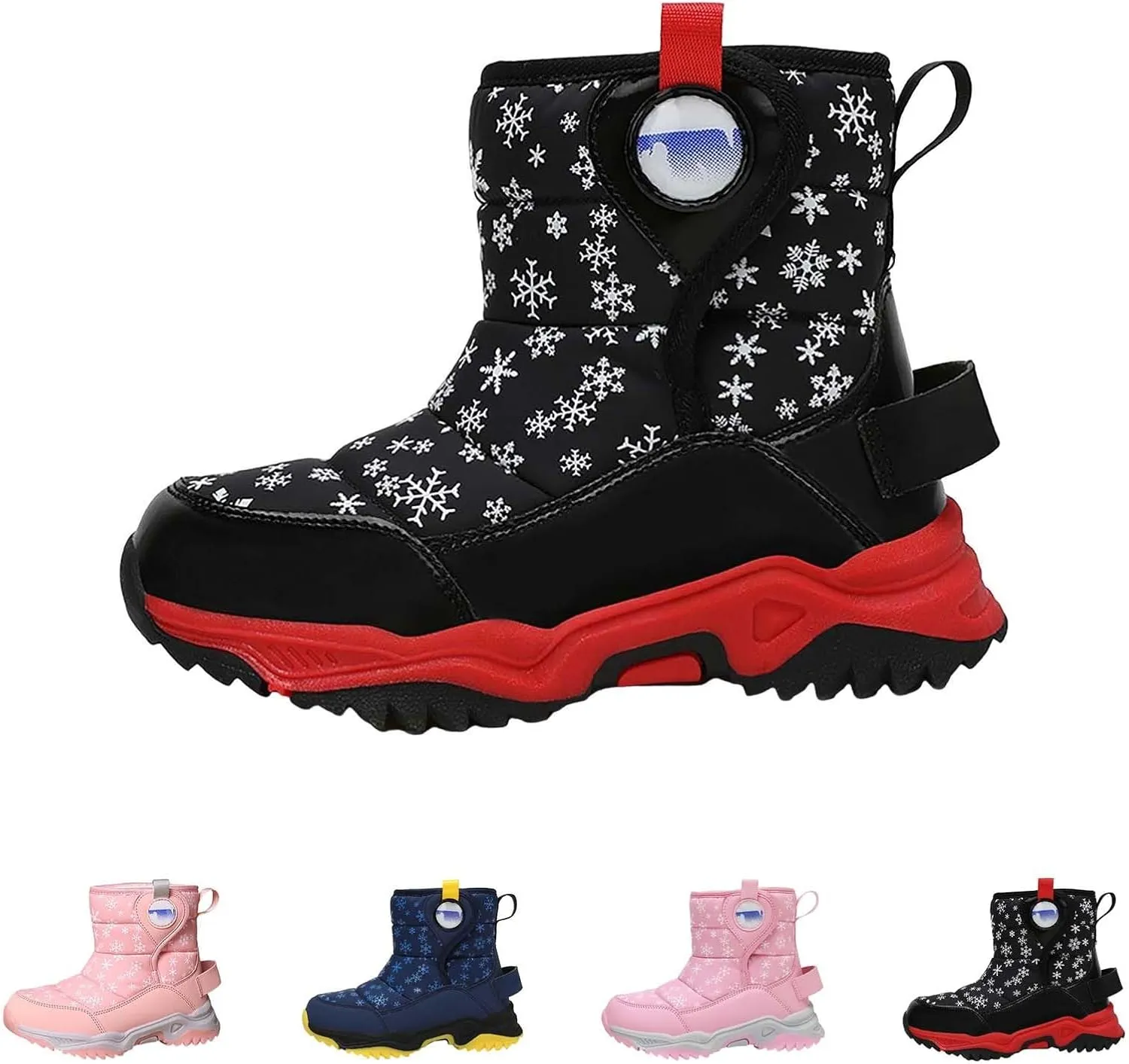 Unisex Boys Girls High-Top Snow Boots Kids Winter Warm Faux  Lined Outdoor Sport Shoes Non Slip Walking Boot