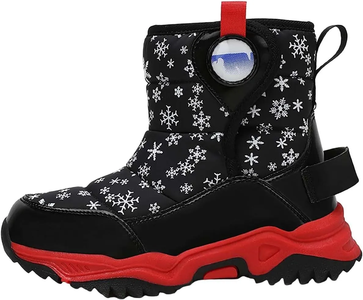 Unisex Boys Girls High-Top Snow Boots Kids Winter Warm Faux  Lined Outdoor Sport Shoes Non Slip Walking Boot
