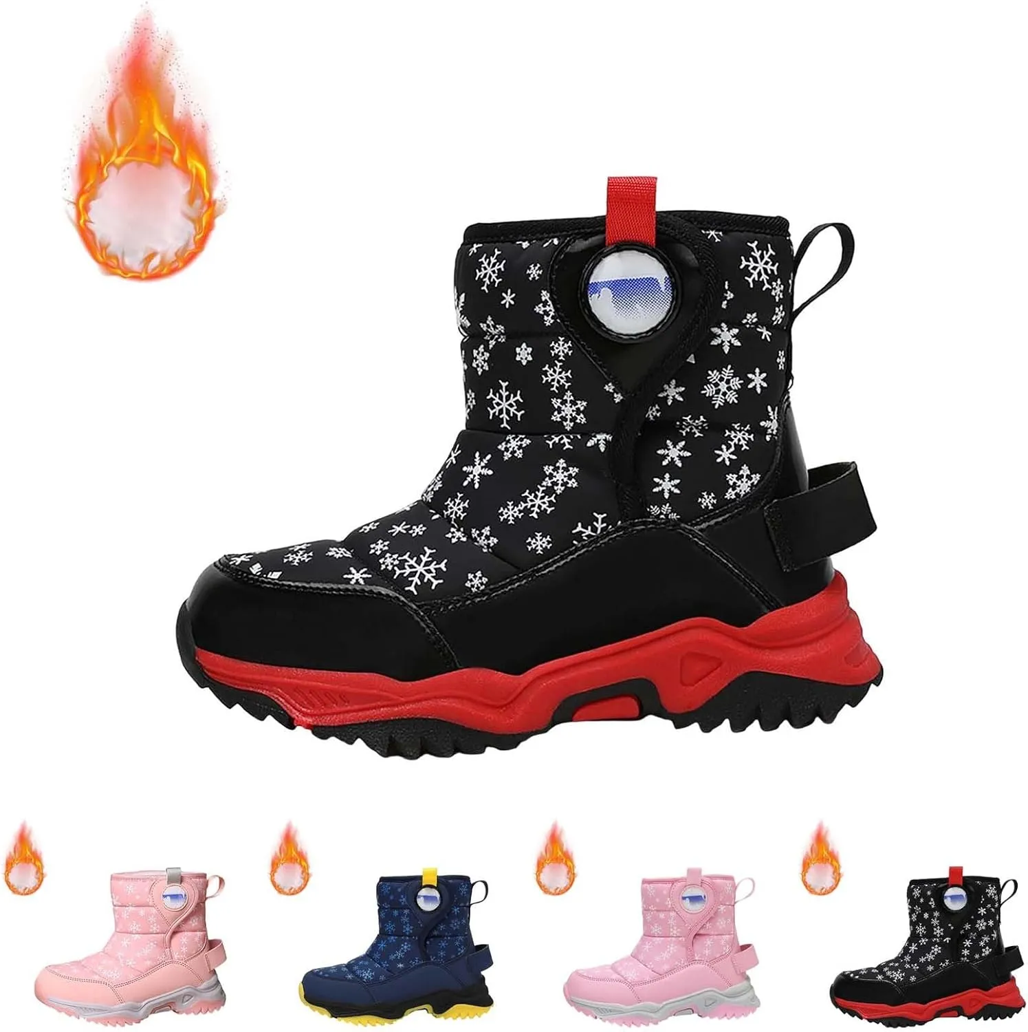 Unisex Boys Girls High-Top Snow Boots Kids Winter Warm Faux  Lined Outdoor Sport Shoes Non Slip Walking Boot
