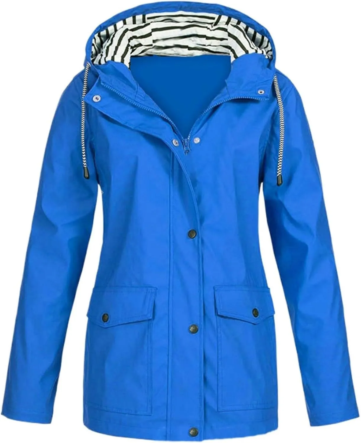 Womens Rain Jacket with Hood 2024 Fall Waterproof Plus Size Stripe Lined Zipper Lightweight Windbreaker Outdoor Coat
