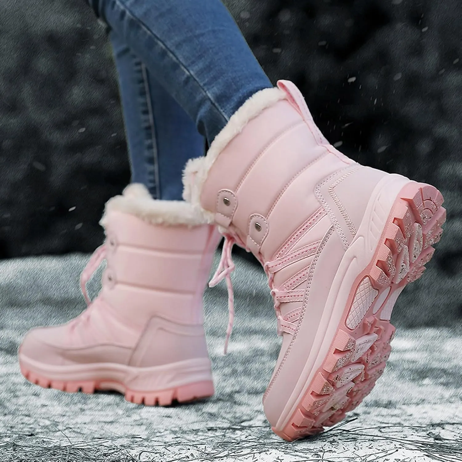 Womens Snow Boots Waterproof Winter Boots Outdoor Hiking Ankle Boot With Fur Lined Non Slip Warm Boots