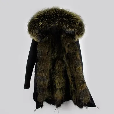 Women's Winter Casual Long Acrylic Slim Parka With Raccoon Fur