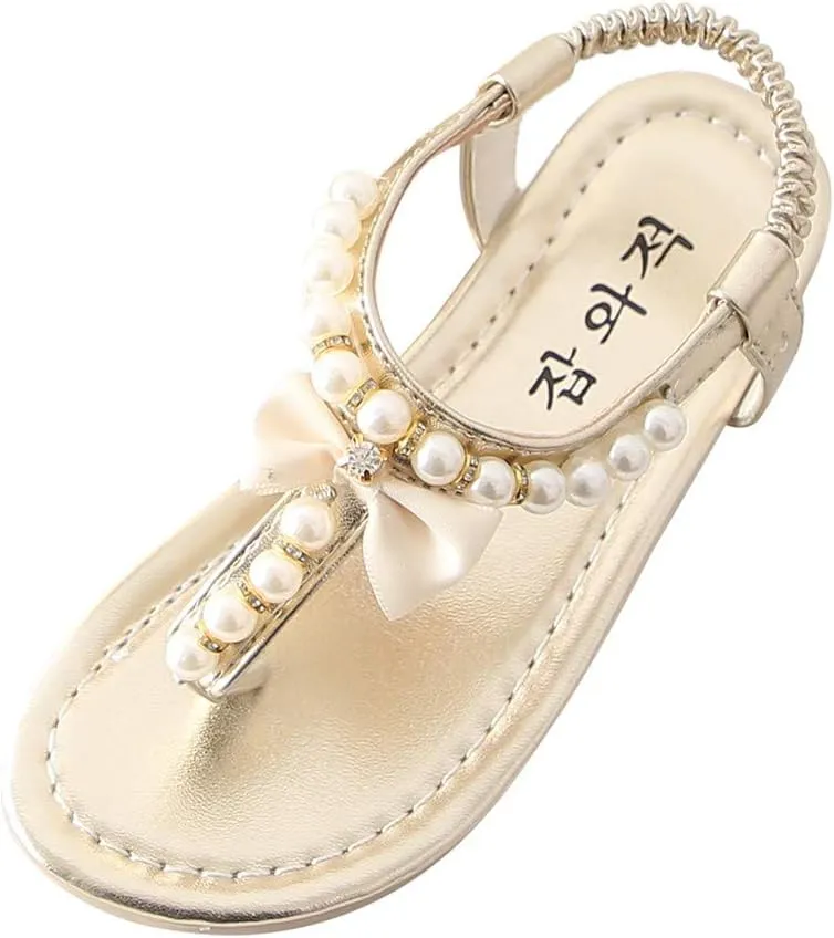 WUAI Toddler/Little Kid Girl's Slingback T-Strap Rhinestone Ankle Strap Thong Sandals