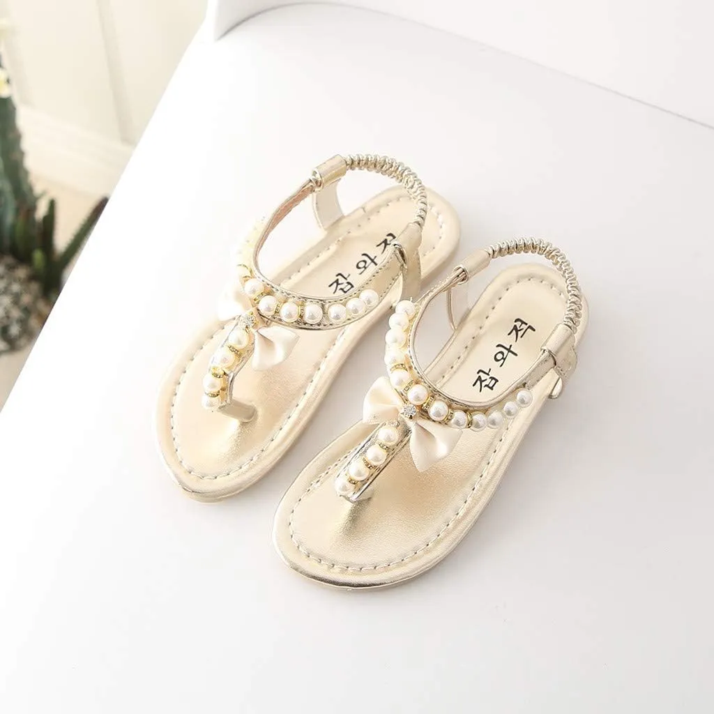 WUAI Toddler/Little Kid Girl's Slingback T-Strap Rhinestone Ankle Strap Thong Sandals