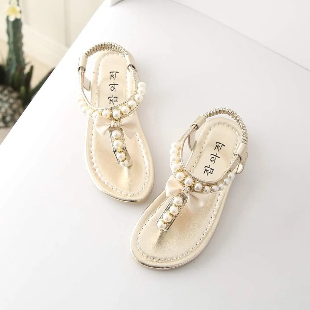WUAI Toddler/Little Kid Girl's Slingback T-Strap Rhinestone Ankle Strap Thong Sandals