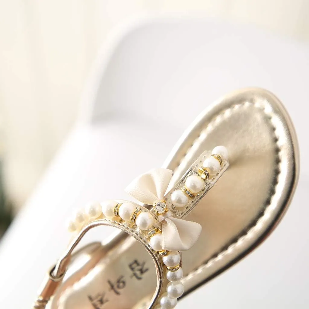 WUAI Toddler/Little Kid Girl's Slingback T-Strap Rhinestone Ankle Strap Thong Sandals